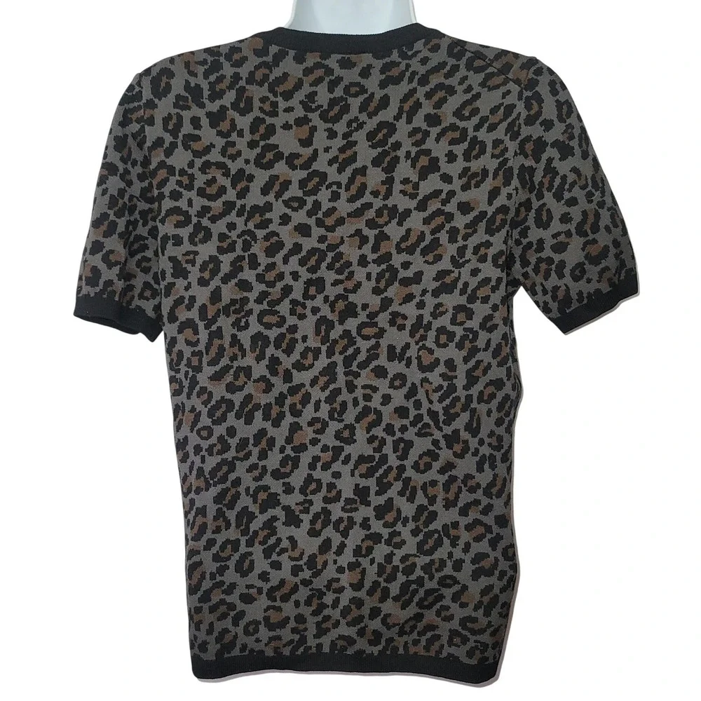 Ann Taylor Leopard Print Short Sleeves Top Sz M Office Soft Chic Timeless Work‎